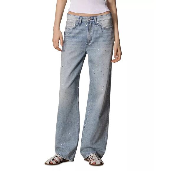 Rag & Bone Women Light Blue Misty With Jewel Logan Casual Wide Leg Jeans Size 31 - Picture 1 of 10